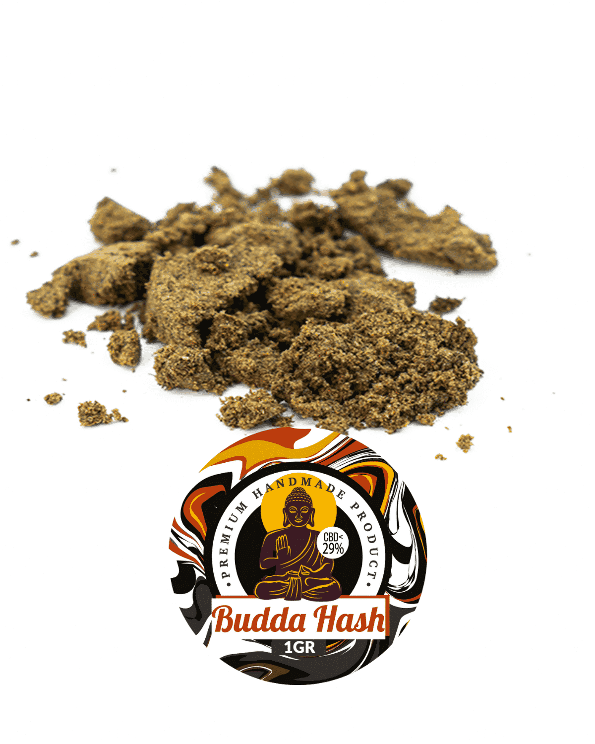 Budda Hash é una resina di canapa legale in polline con adesivo relativo al prodotto Greenfields Farm